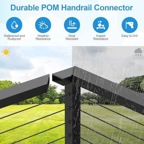 Image of Handrail Corner Connector - Flat Handrail Accessories, POM Handrail Connector Fitting for Rectangular Cable Railing Handrail, Deck Cable Railing System, RG01-C