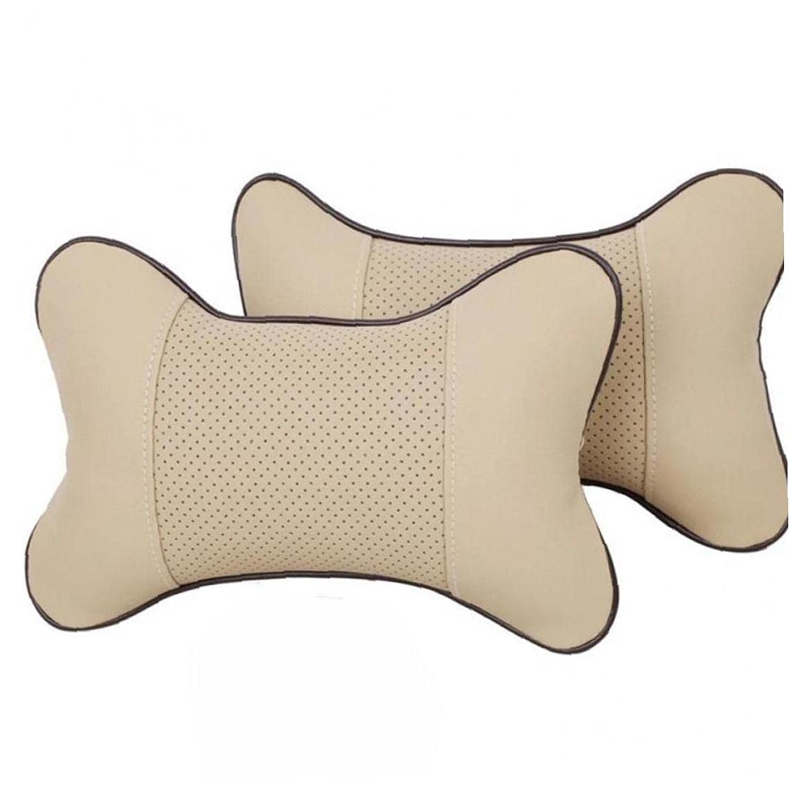 Onsinic Beige Mini Pu Leather Car Neck Pillows Universal Car Headrest Pillow Support Neck Pillow For Auto Car Seat