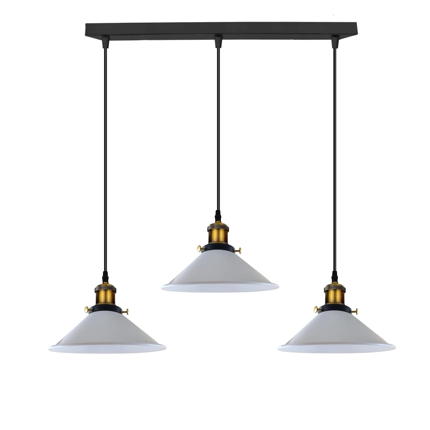 DC VOLTAGE Vintage Metal 3 Head Light Industrial Pendant Lamp Shade, Lamp Cage Hanging Ceiling Light E27 Holder Fitting with 50cm Ceiling Plate Indoor Light Sets (White)
