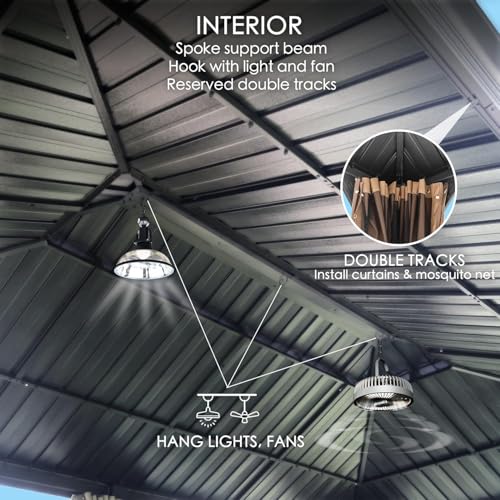 Image of Invezo All Weather Outdoor Garden Gazebo (Size : 12 x 20 Feet) Aluminium Frame & Galvanised Steel roof top, with Mosquito net and Curtain - Terrace Gazebo, Shed for Lawn Waterproof /UV Proof