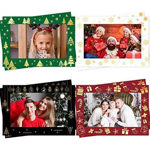 ceiba tree Christmas Photo Frame Cards 40 Pack Gold Foil Holiday Greeting Card with Envelopes