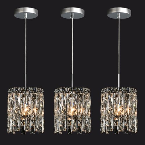 NISIDUN Modern K9 Crystal Pendant Lights Kitchen Island Set of 3,Chrome Chandeliers for Dining Room...