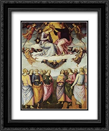 Pala Di San Francesco Al Monte (La coronación de la virgen) 20 x 24 pulgadas, marco negro adornado y museo doble mate impreso por Pietro Perugino