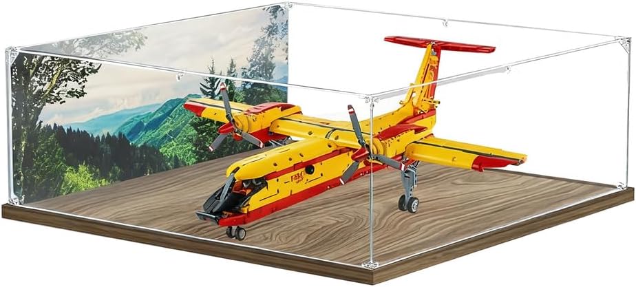 Acrylic Display Case for LEGO 42152 Firefighter Aircraft Building Toy, Transparent Dustproof Box 25.5x25.5x9in, 3mm Thick Acrylic Cover with 20mm Brushed Base, Snap-On Connectors, No Glue R