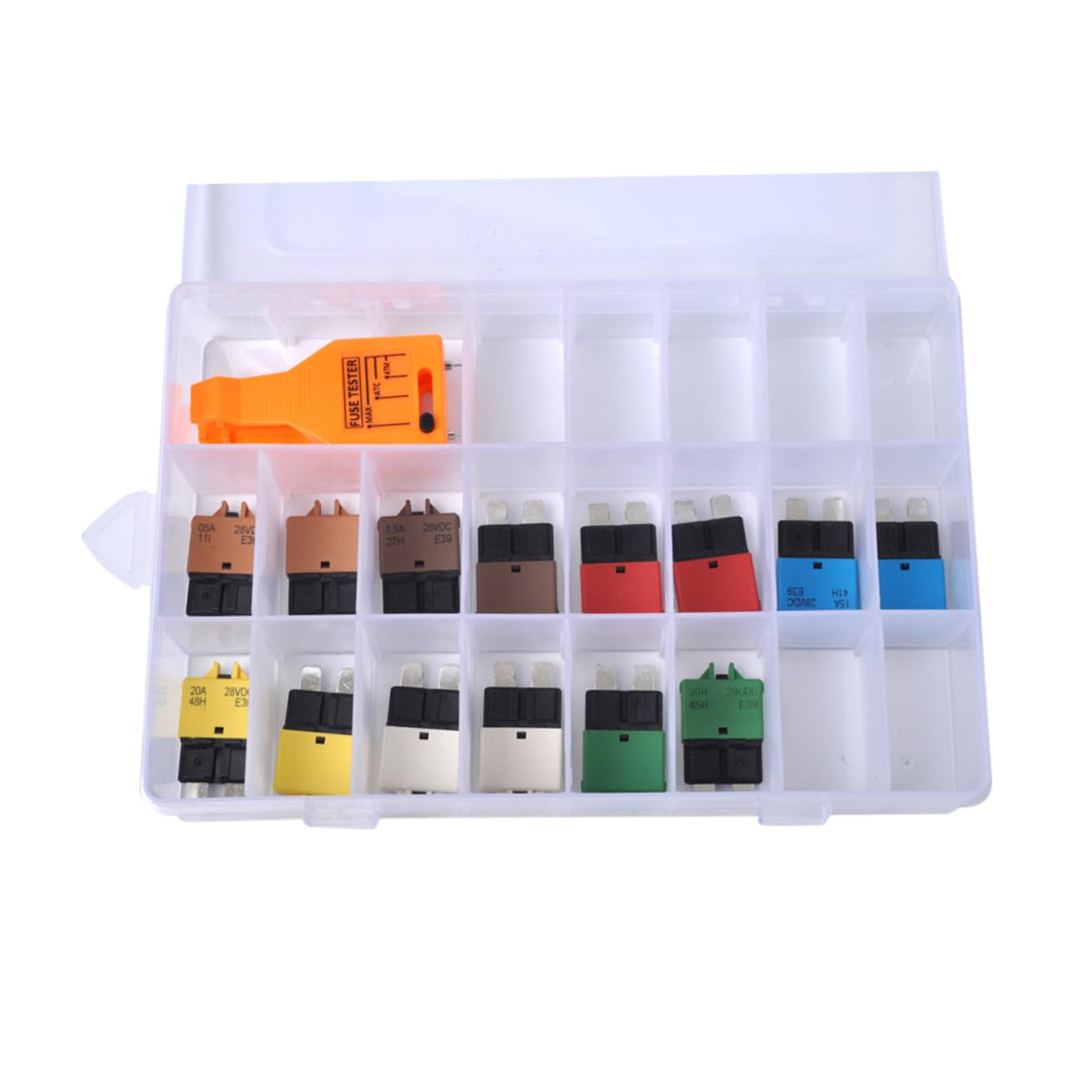Amosfun Kit de Fusibles del Disyuntor de Reinicio Automático para Coche con 15 Piezas, Plástico Resistente y Funciones de Extracción y Conveniencia para Uso Automotriz