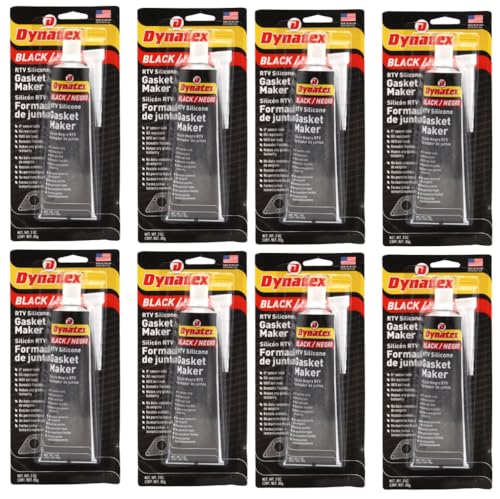 Image of Dynatex Black RTV Silicone Gasket Maker 3 oz Tube - Oxygen Sensor Safe, OEM Specs, 500F Hi-Temp, Oil /Water Resistant, Made in the USA (8-Pack)
