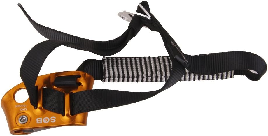 Heavy Duty Rock Climbing Foot Ascender for 8-13mm Rope | Left/Right Loop Mountaineering Gear | Versatile Rappelling Equipment for & Abseiling - Gold Fits Rignt Foot