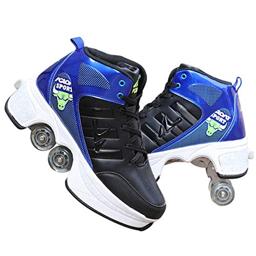 SHANGN Zapatos Multifuncionales 2 En 1 para Patines En Línea, Patines De Ruedas para, con Rueda Ajustable Y Patinaje sobre Ruedas Divertido para Niños Calzado Deportivo,BlueBlack-41