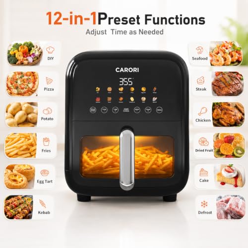 Image of CARORI 7.5 Qt Air Fryer with Viewing Window, 12 Presets and DIY Mode, 1700W, Large Nonstick Dishwasher-Safe Basket, Air Fry, Bake, Roast, Reheat, Dehydrate, Black