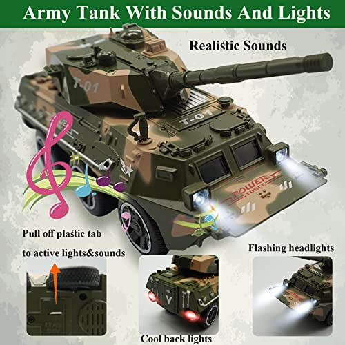 Otonopi Tank Toys For Boys Military Truck Armored Tank Army Car Battle Model Truck Pull Back Toy Vehicle With Lights And Sounds For Kids Birthday Christmas Party Gift And Collection #TOP2