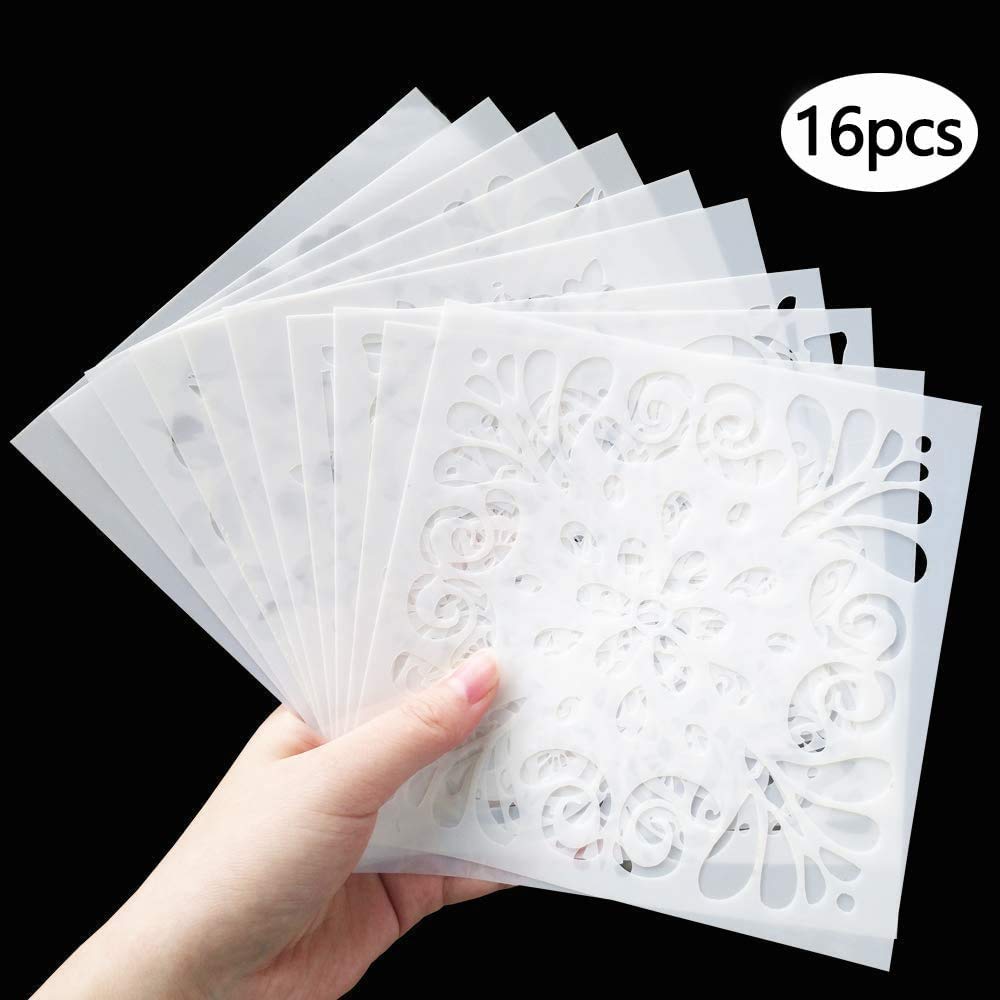 Set Di 16 Stencil Mandala In PET Per Pittura E DIY | 15x15 Cm, Riutilizzabili, Taglio Laser | Per Decorazione Pareti, Mobili, Scrapbooking