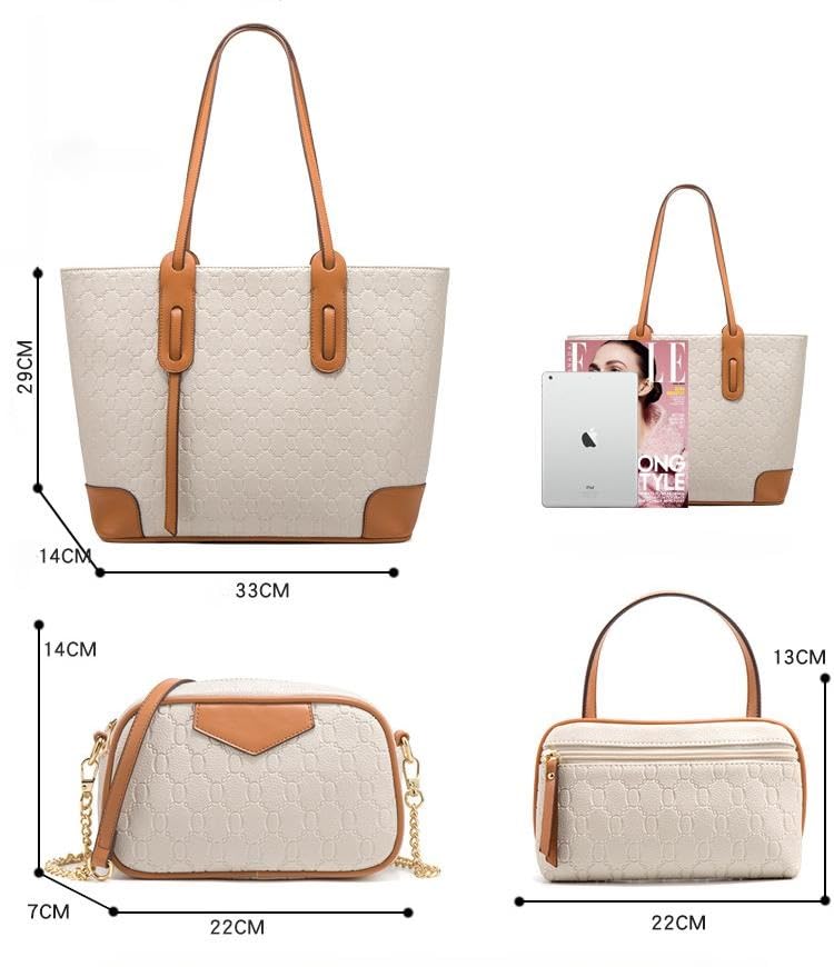 Image of Women Combo Handbag Embossed Pattern 4 in 1 Set Tote, Cross body, Pouch, Card Holder