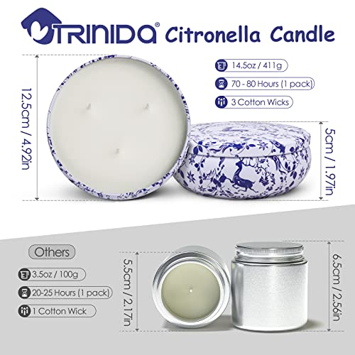 TRINIDa Citronella Candle Outdoor, 14.5oz - 100 Hours Lavender & Citronella Candle, 3 Wicks Large Citronella Candle Set, 100% Organic Soy Wax & Natural Plant Essential Oil, Buzz Away & Relaxing - Image 6