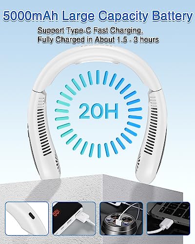 Image of Neck Air Conditioner, Portable Neck Fan with Cooling Plate 360Cooling Airflow, 5000mah Rechargeable USB Fan Hands Free Bladeless Wearable Foldable Mini Fan for Men Women Kids Home Office Outdoor
