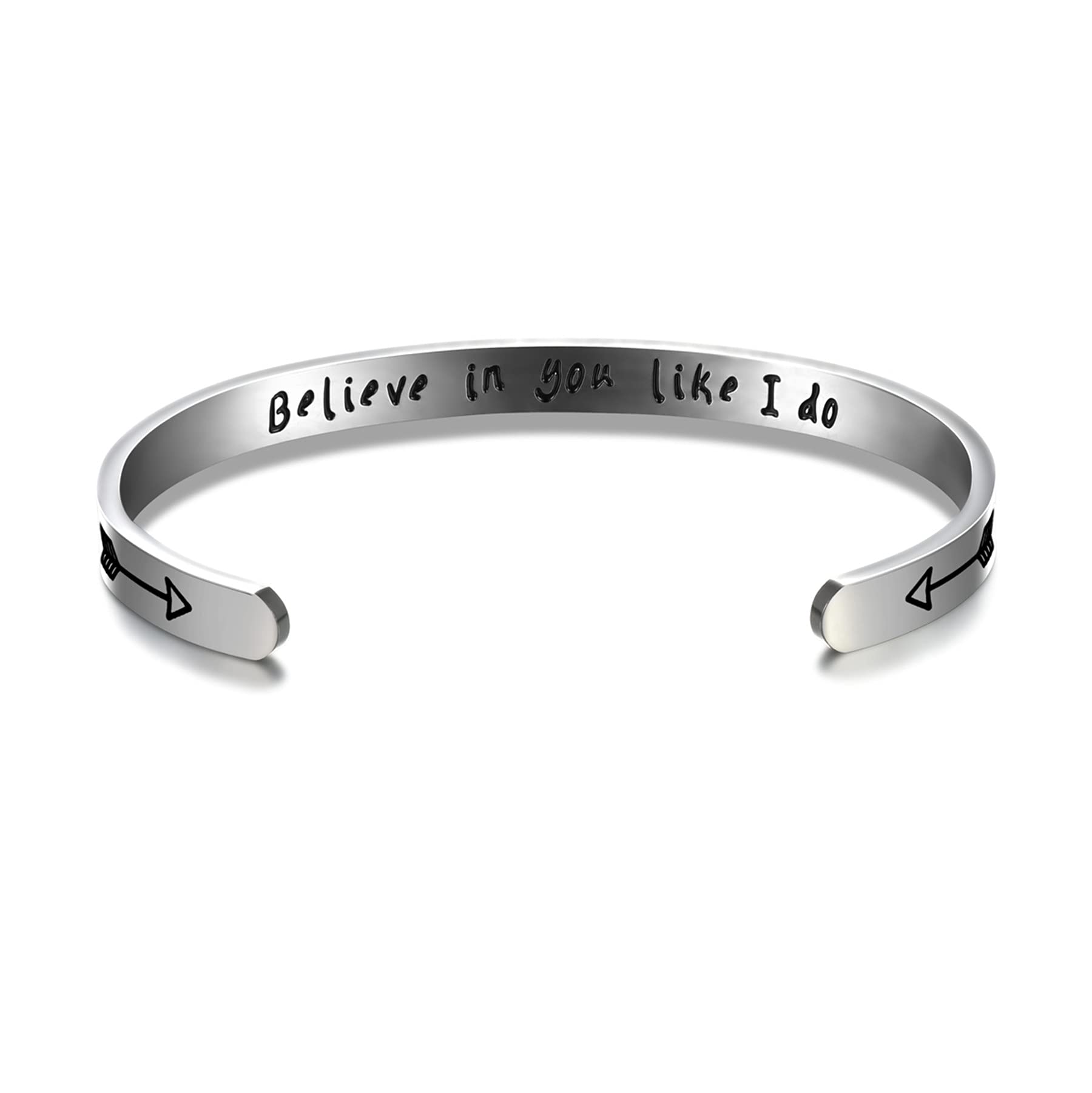 FlongoInspirational Cuff Bangle Bracelets for Women Men Stainless Steel Silver Color Open Bangle Mantra Motivational Jewelry
