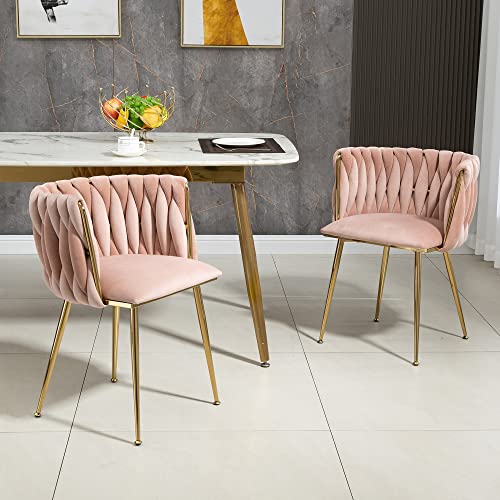 VSOGA Juego de 2 sillas de comedor de terciopelo de lujo con patas de metal doradas, diseño acolchado a mano, para comedor y sala de estar