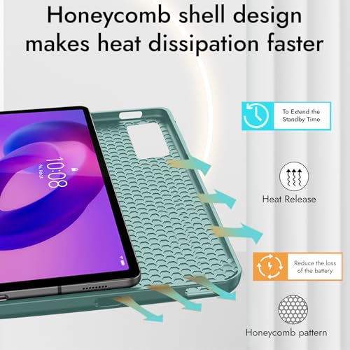 Image of Robustrion Cover for Lenovo Idea Tab Plus 12.1 inch Cover Case with [Pencil Holder], Trifold Cover Case for Lenovo Idea Tab Plus Tablet Cover [Auto Sleep Wake Support] - Dark Green