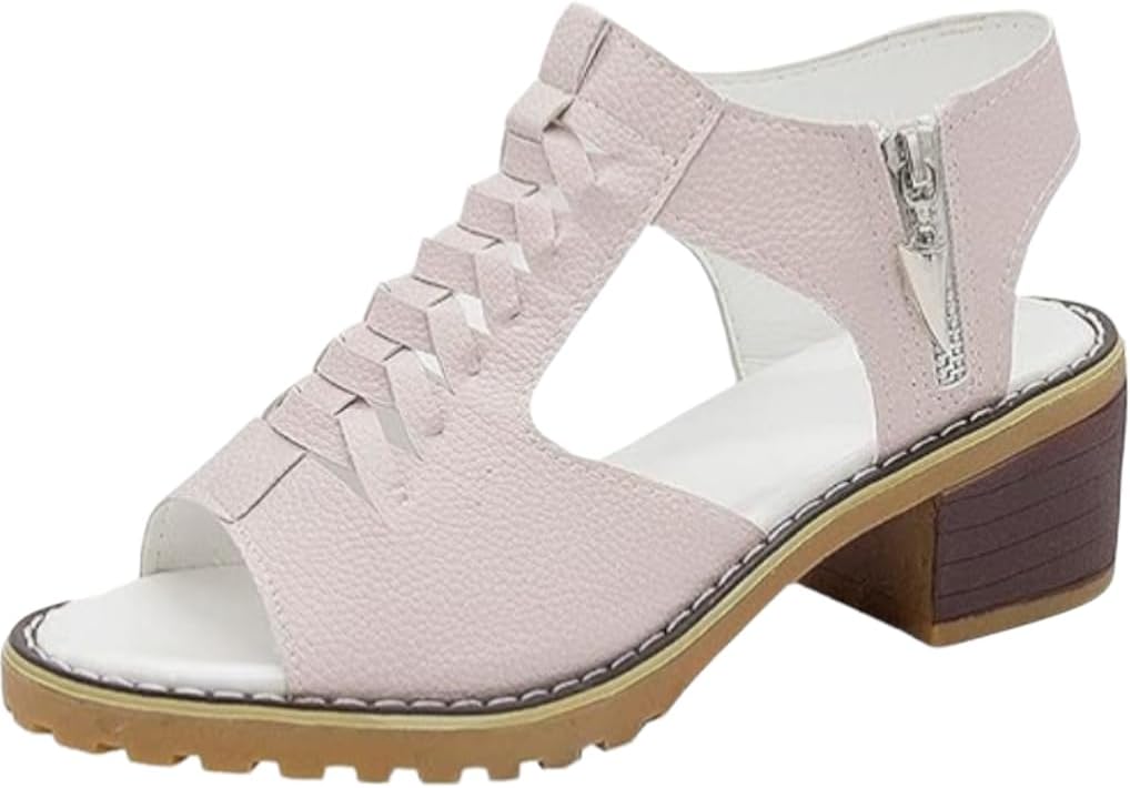 – HOPHO Libiyi Sandals, Libiyi Women's Comfy Orthotic Sandals, Libiyi Peep Toe Hollow Weave Fish Mouth Zipper Chunky Heel Sandals