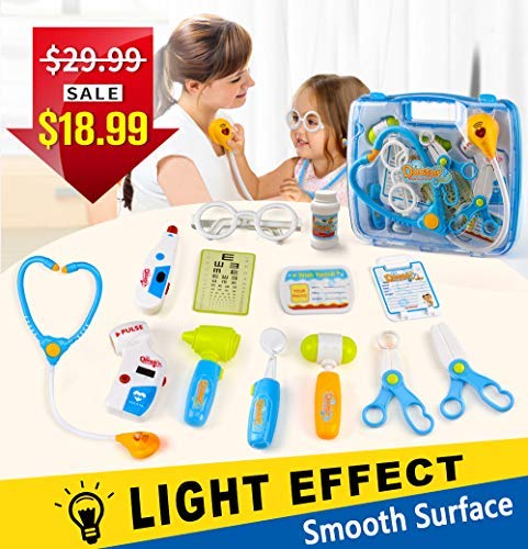 Kids Doctor Kit, Kids Pretend Play Doctor Toy with Heartbeat Sound Stethoscope, Durable Medical Play Set Equipment in a Solid Carrying Case, Educatiol Medical Kits for Kids Toddler Girls Boys