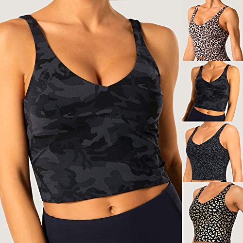 Fabiurt Yoga Tank Tops For Women, Dragon Fit Sports Bra For Women Longline Padded Bra Yoga Crop Tank Tops Fitness Workout Running Top Black #TOP2