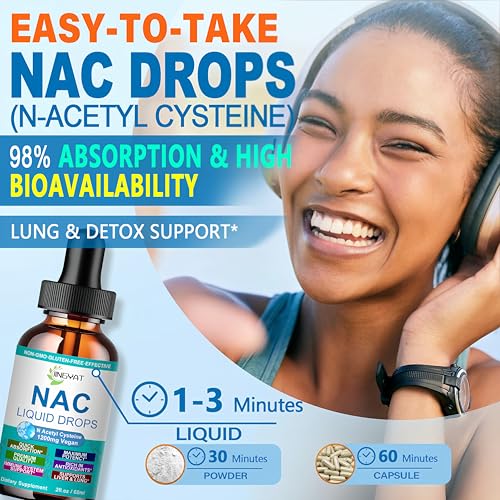 Image of NAC Supplement N-Acetyl Cysteine | High Absorption NAC 1200mg Liquid Drops for Respiratory, Liver & Kidney Detox, Immune Support & Antioxidants | Vegan | Non-GMO | Gluten Free | Fast-Acting Formula
