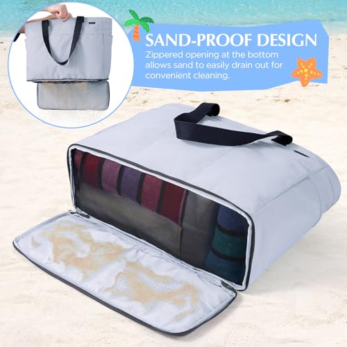 GAGAKU XL Beach Bag with Zipper & Cooler Compartment, Sand-Proof Foldable Large Tote Bag for Cruise, Travel, Family, Women - Image 7