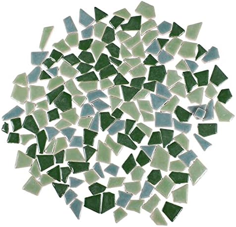 EXCEART 200g Ceramic Mosaic Tiles Colorful Irregular Broken Porcelain Tiles Crystal Mosaic Glass Pieces for DIY Crafts Plates Flowerpots Handmade Home Decor Green