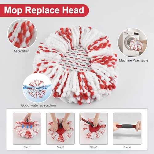 Image of Mop Replacements Heads &Handle and Base Combo Set Compatible with Ocedar EasyWring Spin Mop Refills , 2 Microfiber Head Replace, 4-Section Iron Stick 30-58in and 1 Base