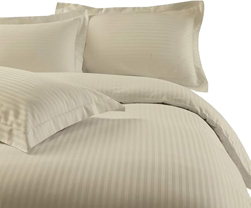 Juego de cama de 8 piezas en una bolsa, tamaño King, incluye 100% algodón, lino a rayas de 300 hilos (juego de sábanas + funda de edredón) + edredón