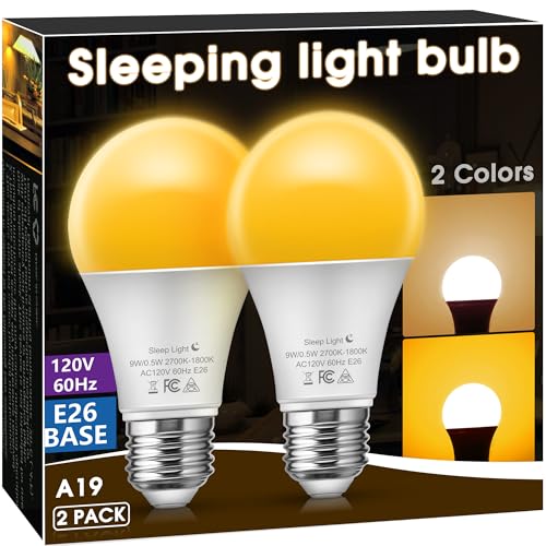 Briignite Amber Sleep Light Bulbs, A19 E26 Warm ligjt(2700K-1800K)