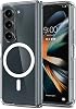 GGM ACCESSORY Wireless Wireless Charging Assisted Case with Magsafe Compatible Back Part Transparent Edges Silicone Structure Reinforced Magnet for Samsung Galaxy Z Fold 6