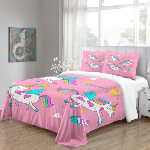 Funda nórdica de unicornio 3D blanca para cama King con juego de ropa de cama de microfibra 220x240 5