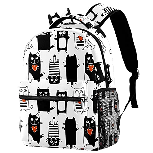 Sac à dos de voyage chats noirs et blancs avec porte-bouteille enfant