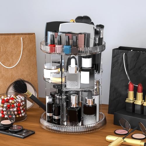 Support de maquillage acrylique transparent avec rangement cosmétiques à 360 degrés