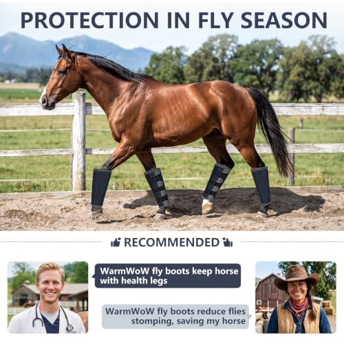 Image of Fly Boots for Horses Set of 4 with Reflective Vercros, Loose Fitting Mesh Horse Fly Boots Leggings, Adjustable Equine Leg Wraps & Socks, Stay Up Not Sag, No Rub
