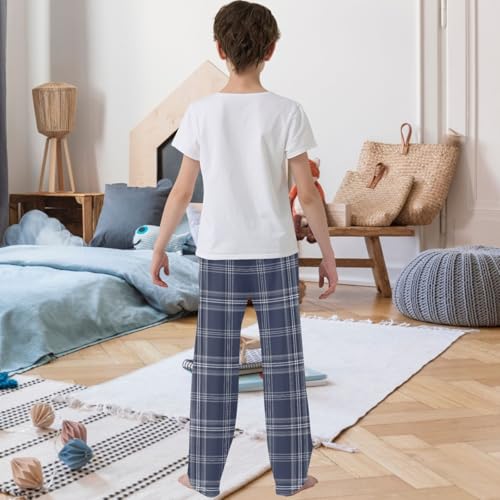Boy's Pants Plaid Blue Grey Jogger Pants Elastic Waist Long Bottoms Trousers with Pockets 6-14 Years3