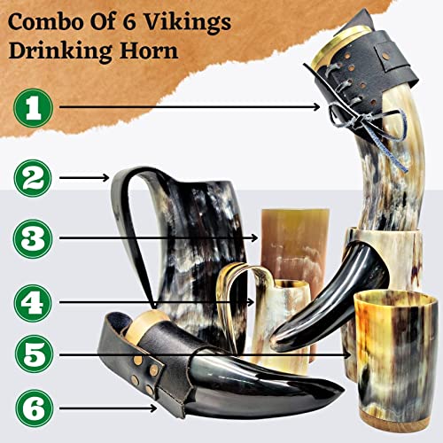 HIGHBIX Set di 6 tazze in corno vichingo naturale