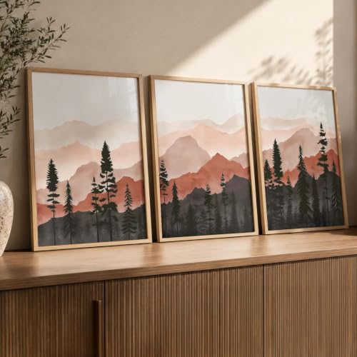 Image of kotart Mountain View Framed Painting | Big Aesthetic Nature Inspired Framed Paintings for Living Room Bedroom Wall Decor Set Of 3