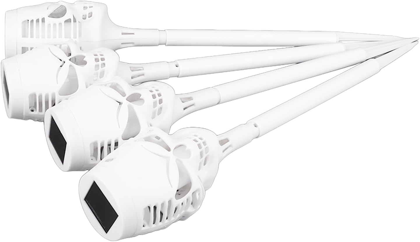 4 Pack Solar Torch Skull Light with Flickering Flame, Outdoor Waterproof Solar Halloween Skull Lights Decorations, Solar Torches Landscape Pathway Lights for Halloween Party Decor
