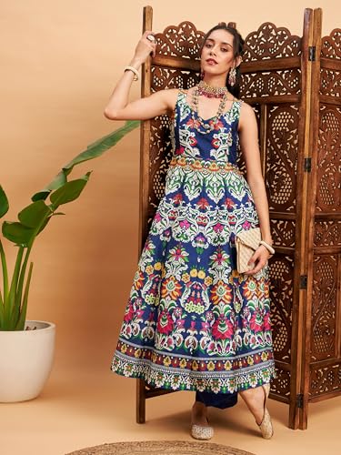 Image of Women Floral Sleeveless Anarkali Maxi Kurta