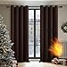 Produktbild Deconovo Blickdicht Gardinen mit Ösen für Schlafzimmer Thermogardine Kälteschutz Vorhang Blickdicht, 229x117cm(HöhexBreite), Dunkelbraun, 2er Set