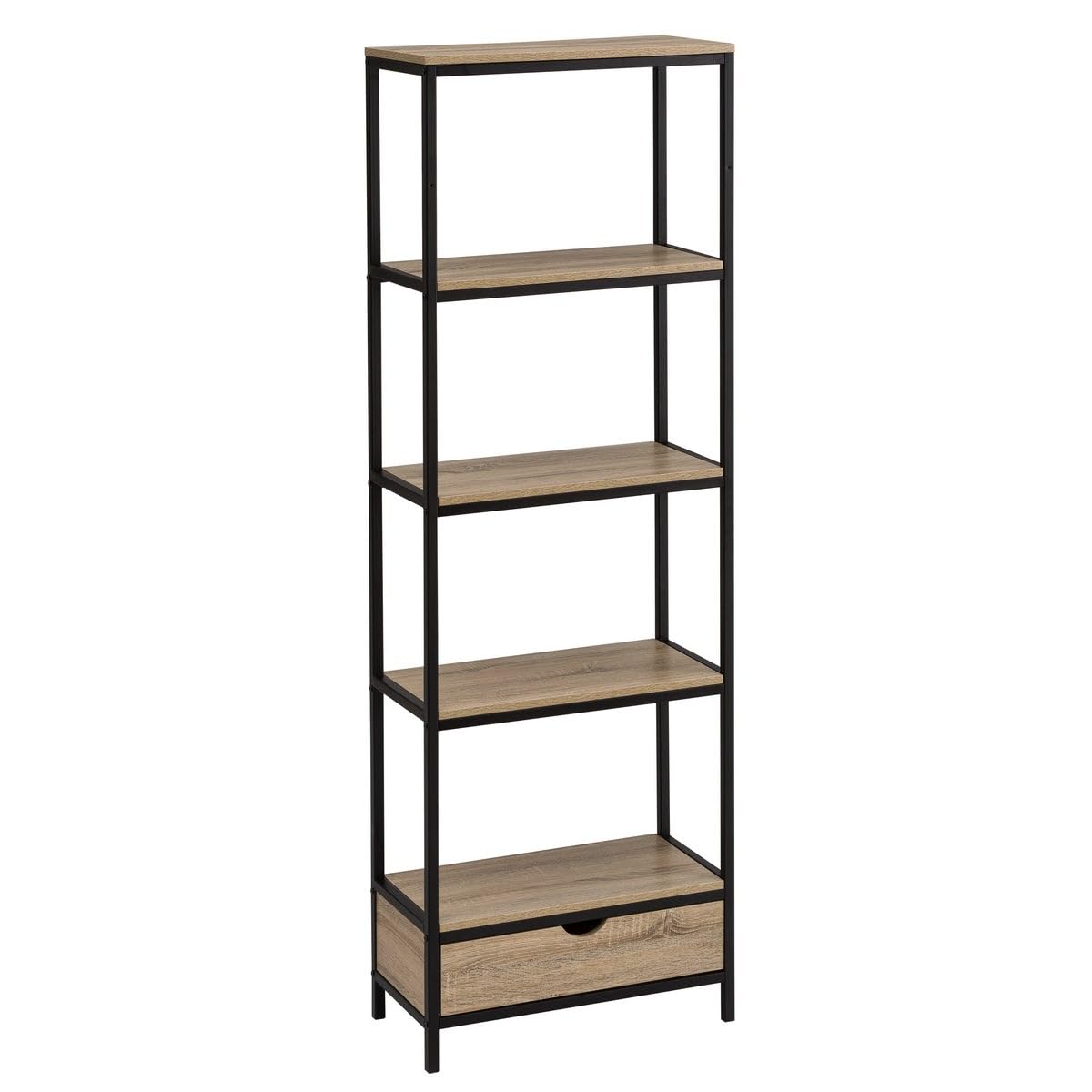 LOLAhome - Estantería Industrial de Metal Negro y Madera con 1 cajón y 4 estantes de 60x180x30 cm Libros o Figuras en el salón combina Resistencia y un diseño Moderno Atrevido