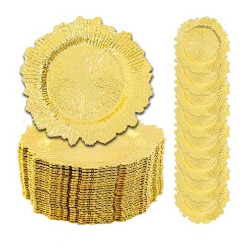 Set 24 Platos Dorados Redondos Plástico 13 Pulgadas miniatura 1