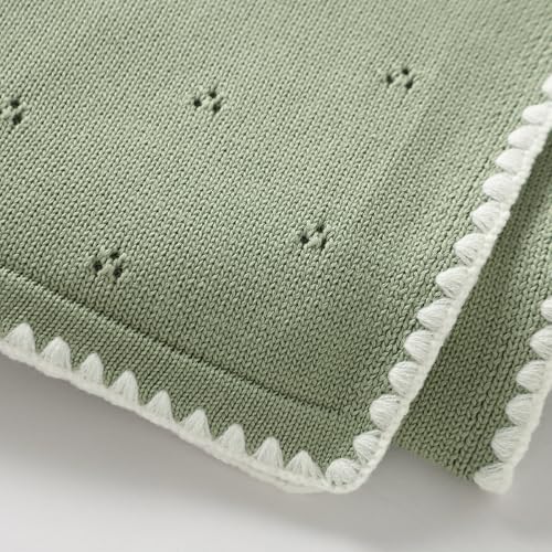 Image of Baby Blanket Knit Ultra Soft Swaddle Receiving Blankets for Boys & Girls Cotton Knitted Newborn Infant Toddler Nursery Crib 30 x 40 Inch