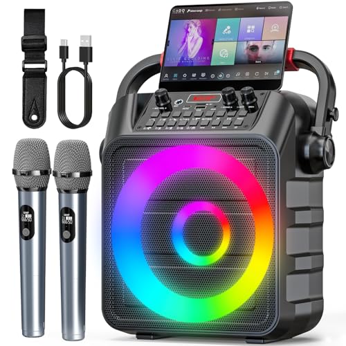 Machine karaoké pour Adultes,Enceinte Bluetooth Portable avec 2 Microphones. Karaoké Professionnel pour Les fêtes avec lumière LED,Support...