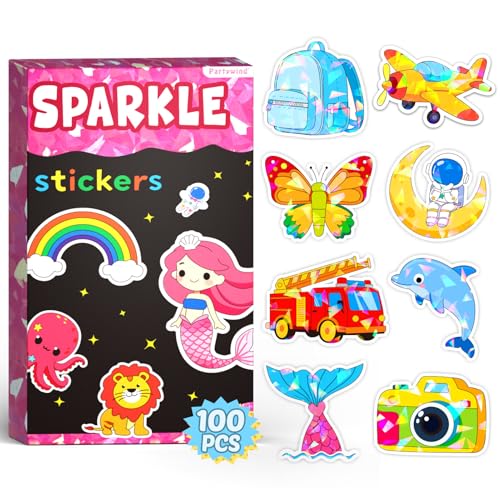 Partywind Sparkly Glitter Sticker Pack Water Bottle Stickers for Kids Teens Waterproof Bulk Stickers for Scrapbooking Laptop Decorations Prizes for Kids Classroom - 100 PCS