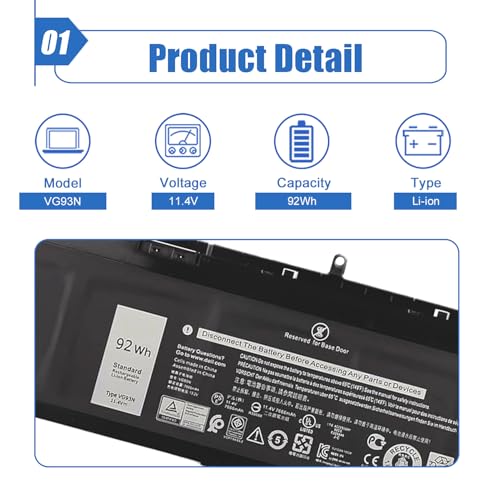 Image of VG93N Laptop Battery Compatible with Dell Precision 15 3520 3530 E5580 E5590 5591 Series Notebook VG93N 0VG93N WFWKK 0WFWKK Battery 11.4V 92Wh 6-Cell