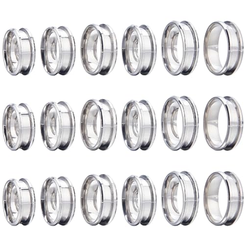 SUNNYCLUE 1 Box 18Pcs Stainless Steel Grooved Finger Ring US Size 7/8/9/10/11/12 Ring Core Blanks 8mm Wide Empty Round Grooved Inlay Blanks for Jewellery Making Kits Men Women DIY Craft Supplies