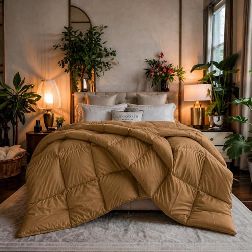 Image of Luxury Hotel Collection Cotton Comforter | All-Season Lightweight Quilt for Hot Sleepers | Plush, Breathable & Box-Stitched (Twin /Twin XL) Dark Ivory
