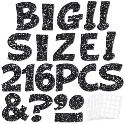 Image of Colarr 216 Pcs 7 Inch Glitter Bulletin Board Letters Large for Classroom Alphabet Punctuation Symbol Cutout Die-Cut Poster Letter with Adhesive Dot School Party Holiday Decor Display(Black)